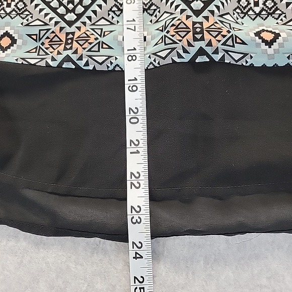 Myan Women's Top Medium Black Tan Sheer Geometric‎ Print Short Sleeve Blouse - Picture 7 of 9